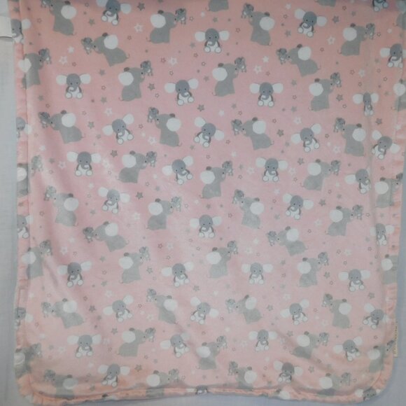 Blankets & Beyond Pink Gray Mom and baby Elephant 27" x 30" Plush baby Blanket - Picture 1 of 5